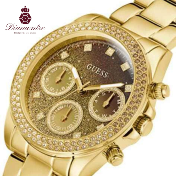 Guess Sol Montre Femme Multifonction Acier Doré Et Strass GW0483L2